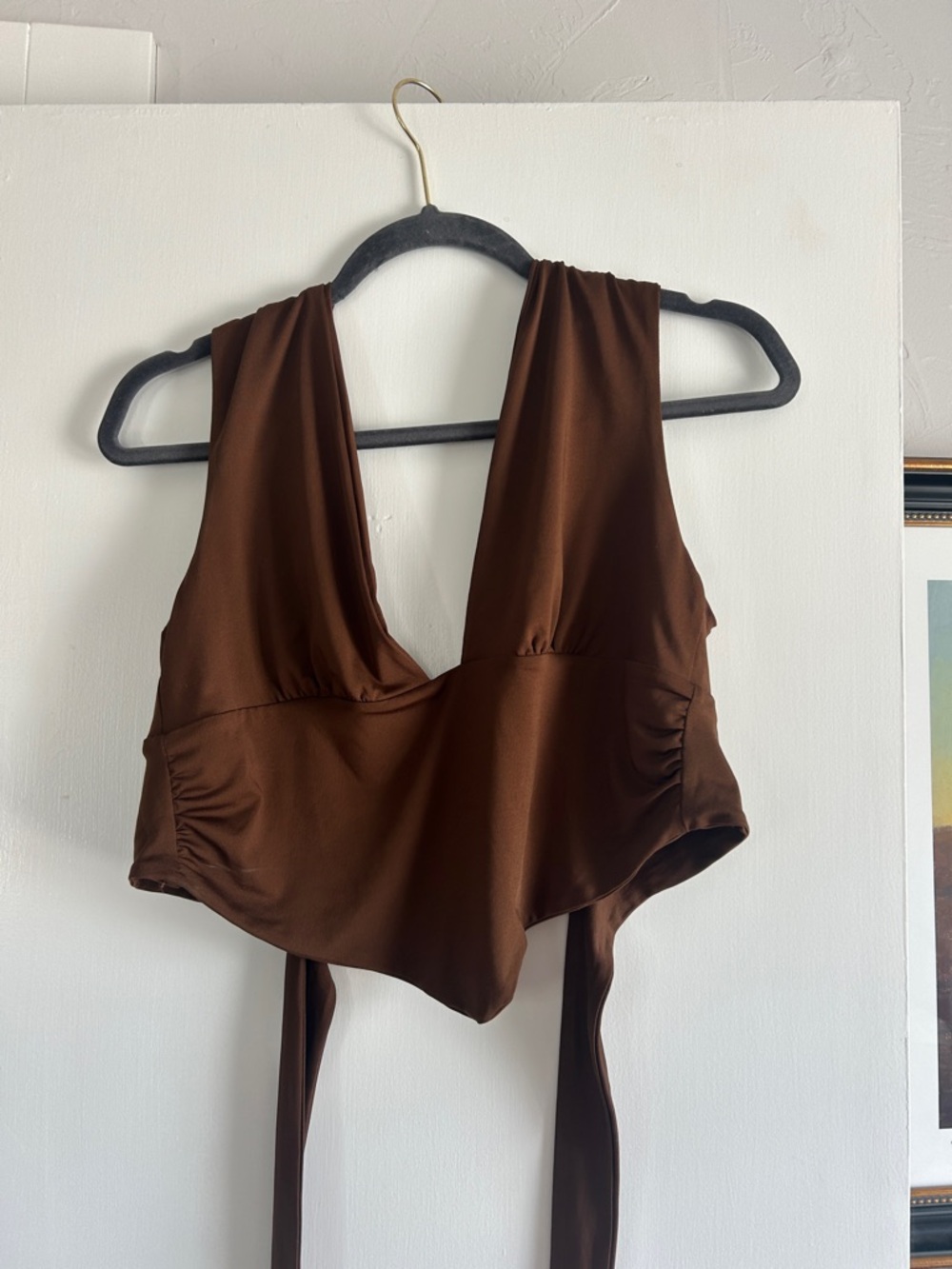 Women's Brown V-Neck Crop Top